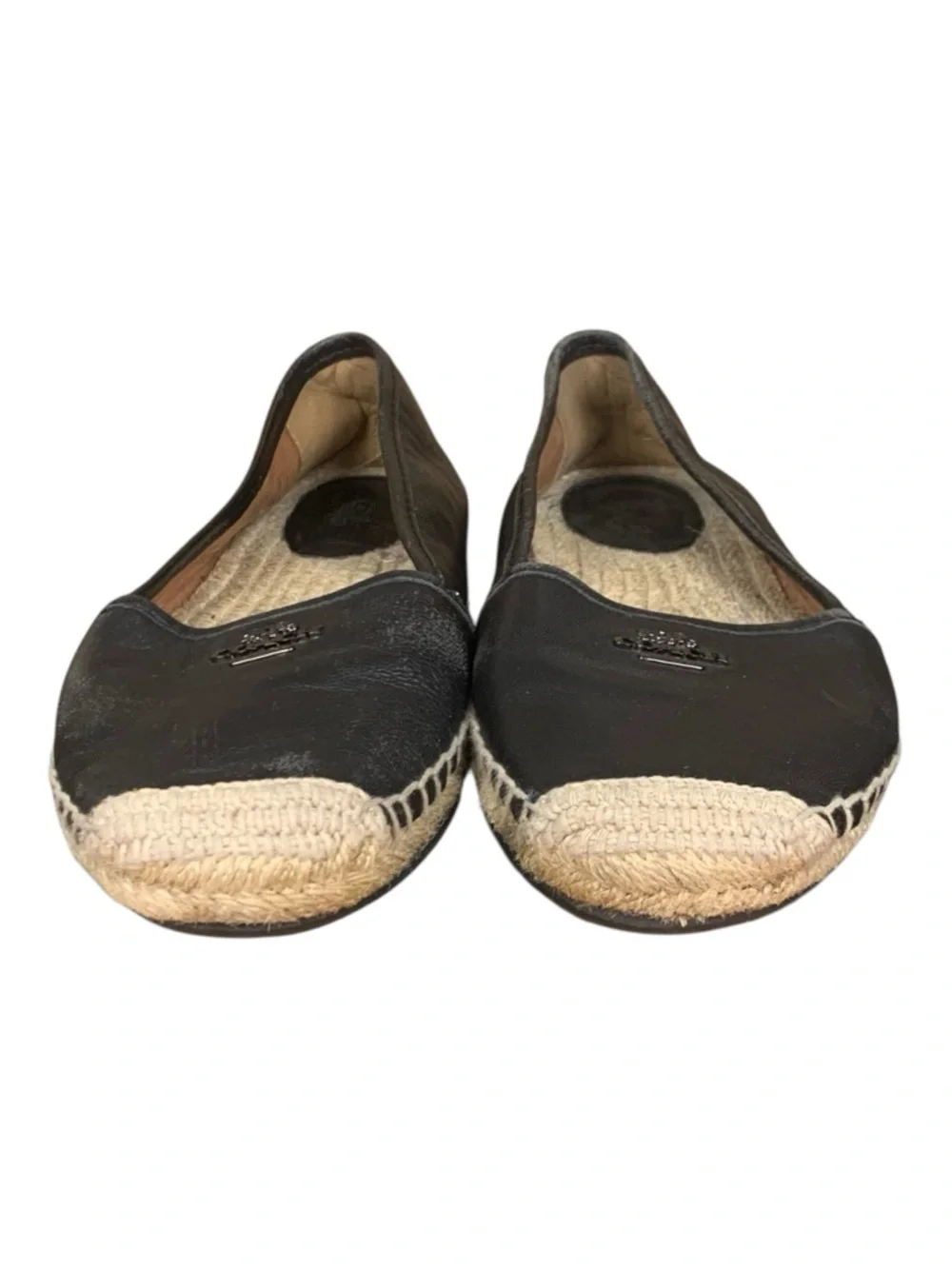 Coach Black Rhodelle Lambskin Leather Espadrille Boho Slip On Ballet Flats Sz 6